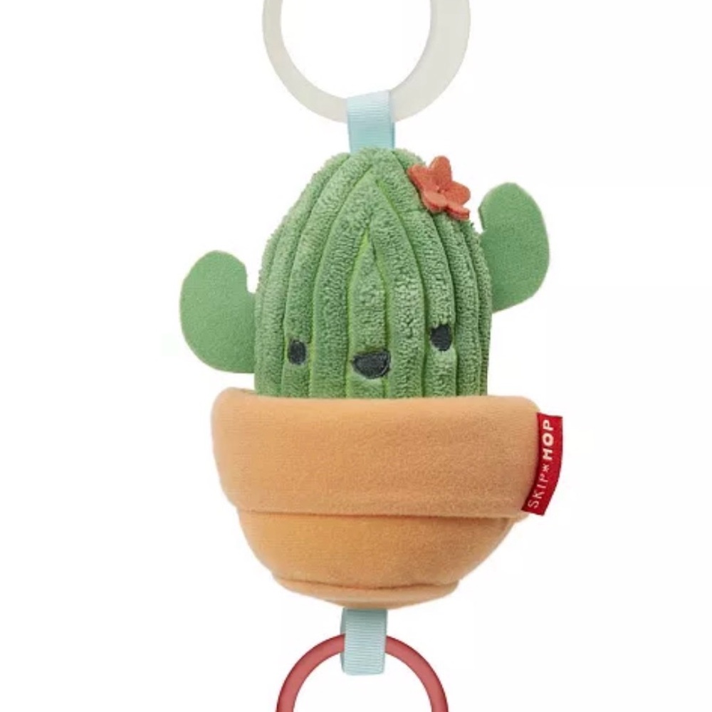 Skip Hop Green Cactus Plush Hanging Rattle with Tan Pot and Red Flower